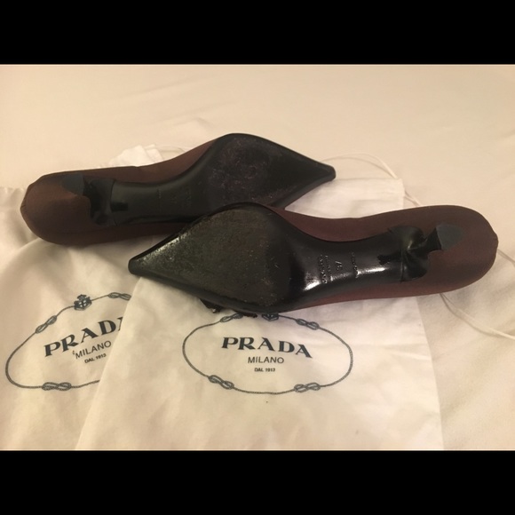 Prada Italy Chocolate Brown Jeweled Satin Pumps - Picture 5 of 6